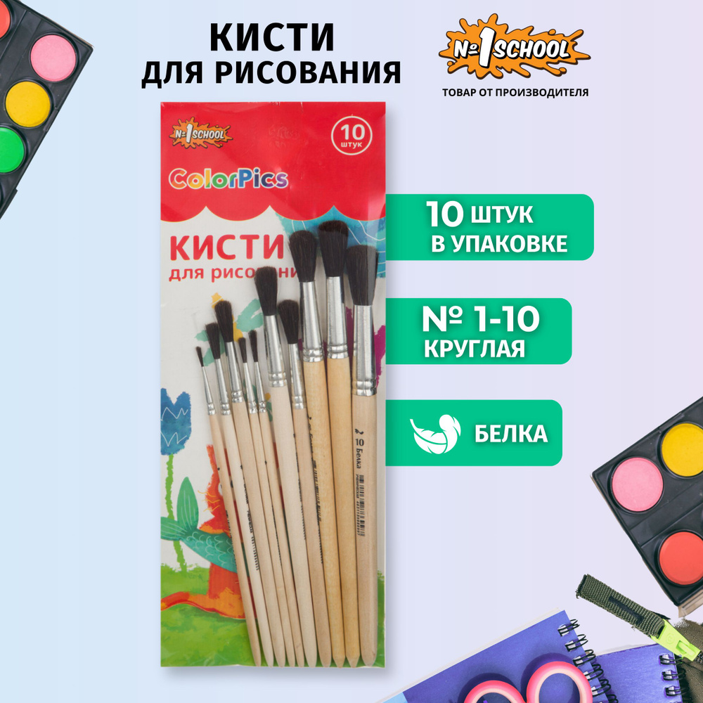 Кисть для рисования Комус Класс, круглая, белка, 10 штук #1