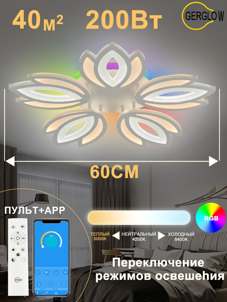 GERGLOW Люстра потолочная светодиодная с пультом, люстра светодиодная ...