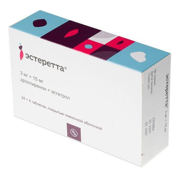 Эстеретта, таблетки, покрытые пленочной оболочкой, 3 мг + 15 мг, 84 шт. #1