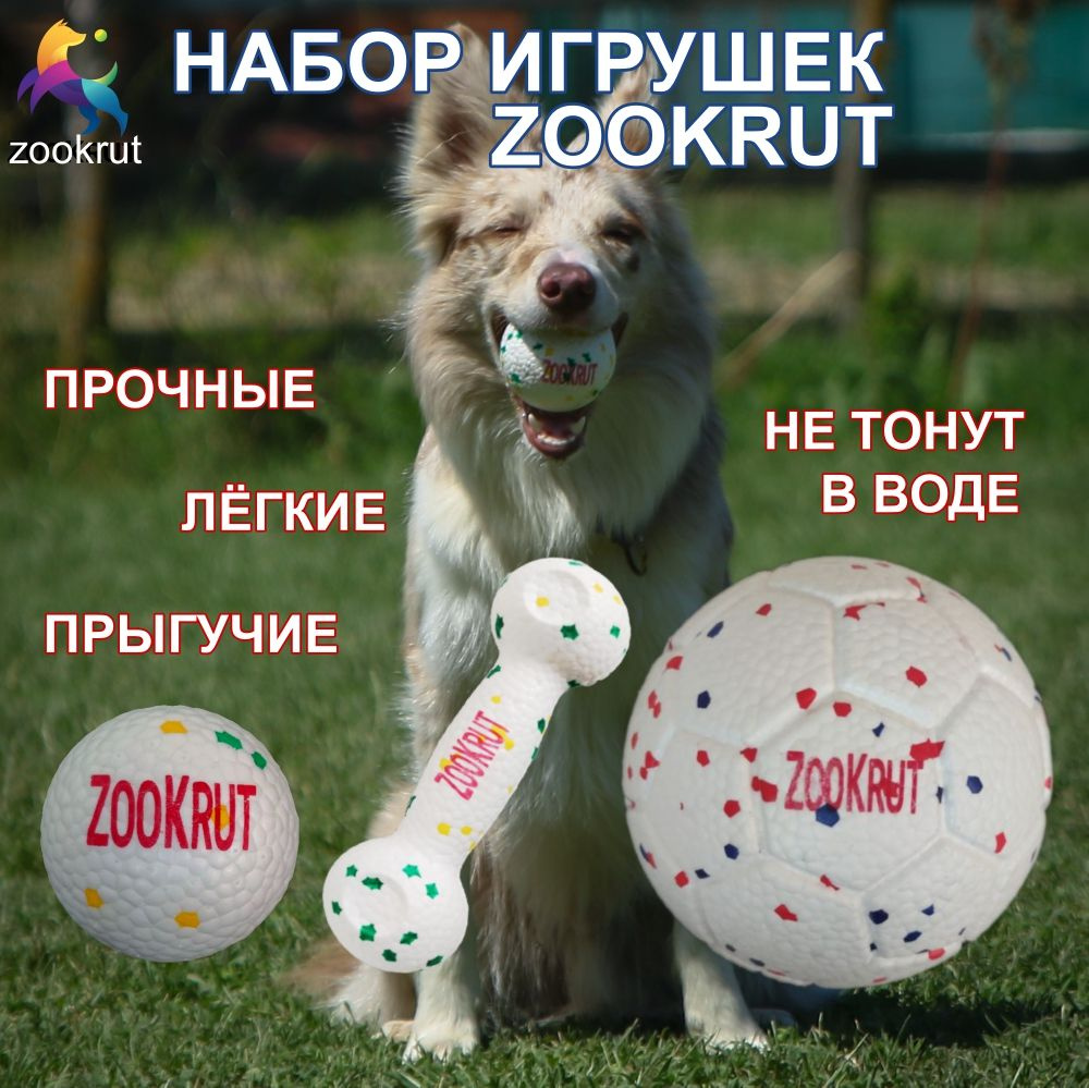 Набор игрушек для собак ZooKrut: мяч 7.3 см, гантель 20 см, мяч 14 см  #1