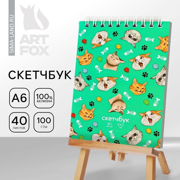 Скетчбук Коты , А6, 40 листов, 100 г/м .2 шт. #1