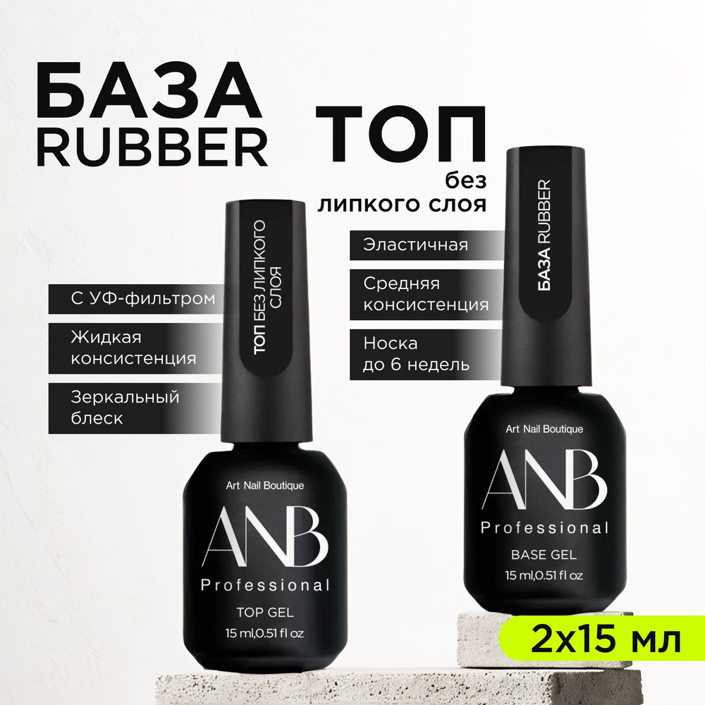 ANB Professional Набор БАЗА RUBBER 15мл + ТОП без липкого слоя 15мл #1