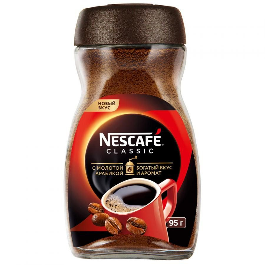 Кофе Nescafe Classic растворимый с доб. молотой арабики, стек/бан, 95 г 0010632  #1