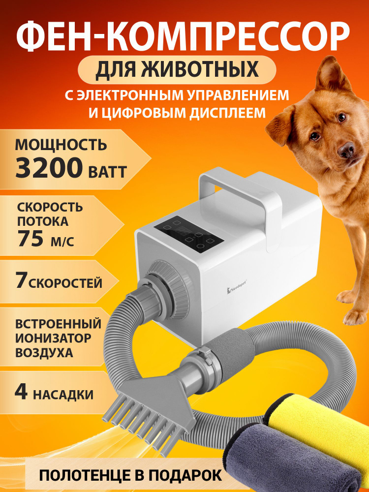 Nicedopet Фен компрессор турбо сушка для сушки животных: кошек, собак и других с сенсорным цифровым дисплеем, #1