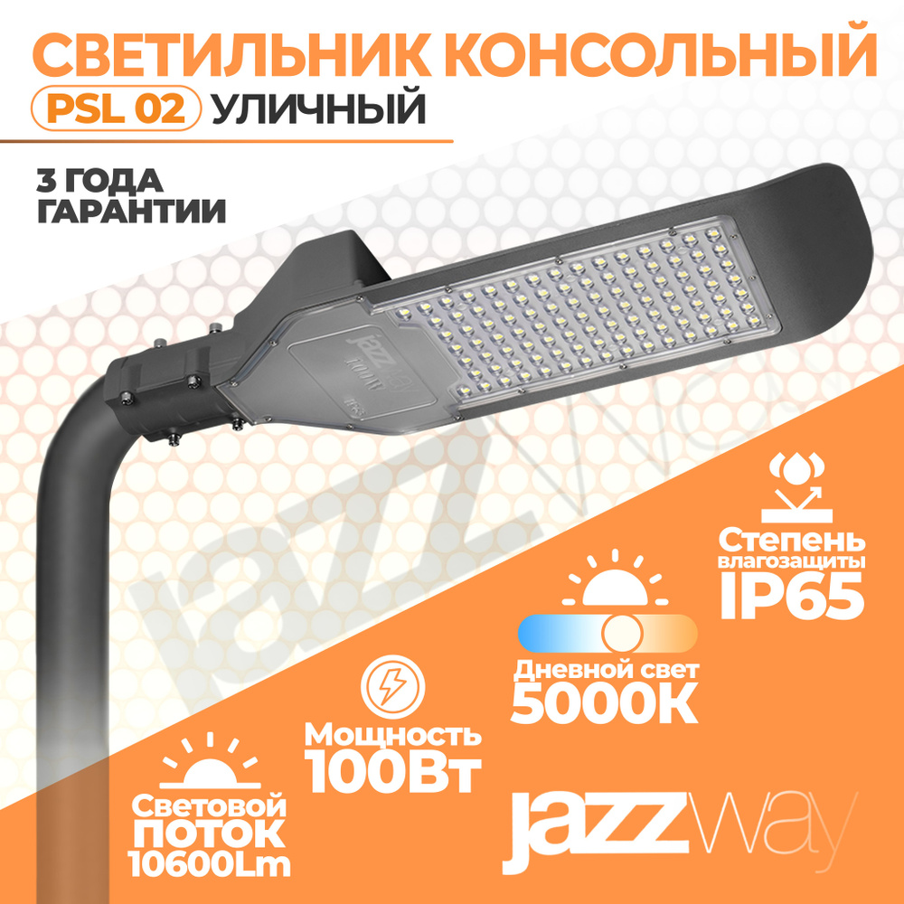 Светильник светодиодный уличный PSL 02 100w 5000K IP65 GR AC85-265V (3г.гар), Jazzway, 1 шт.  #1