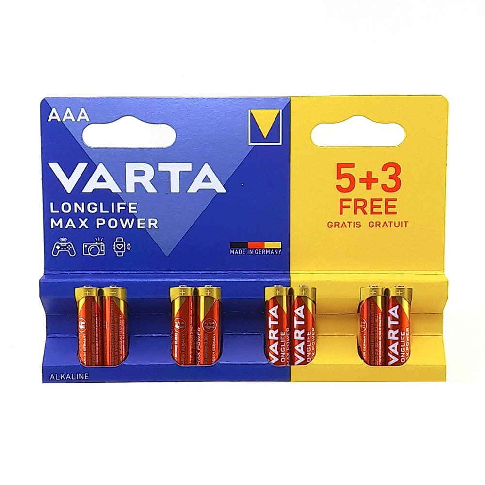 Батарейка (8шт) щелочная VARTA LR03 AAA LongLife Max Power 1.5В (5+3) #1