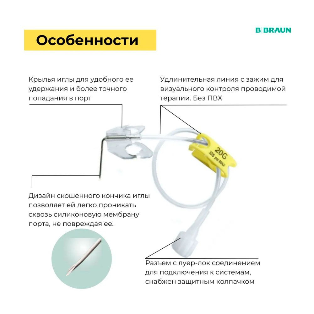 Игла Губера Surecan с удлинителем и крыльями для фиксации (бабочка) без ...