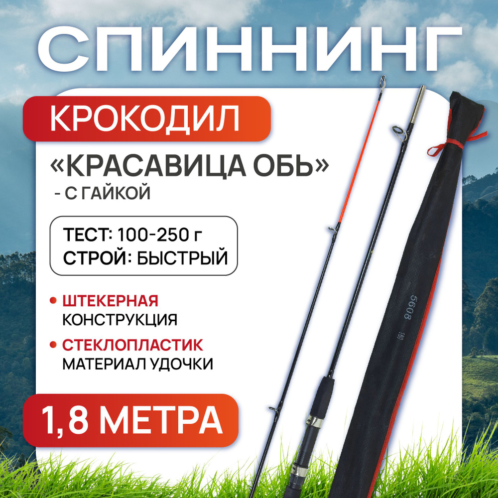 Спиннинг для рыбалки Красавица Обь. Спиннинг штекерный 1.8 м, с гайкой, тест 100-250 г  #1