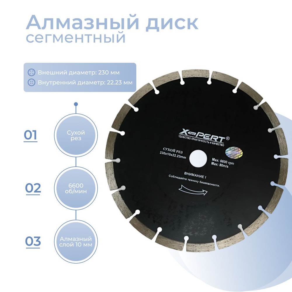 Диск отрезной сегментный алмазный, 230*22,23 мм, сухой рез #1