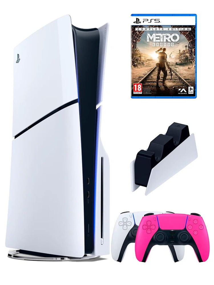 PS5 (ПС5) Игровая приставка Sony PlayStation 5 Slim +2-й геймпад(розовый)+зарядное+игра Metro, 1000ГБ #1