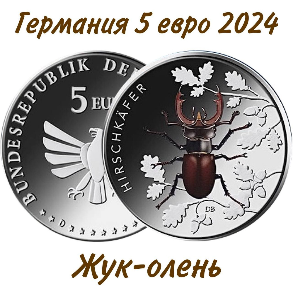 Германия 5 евро 2024 "Чудесный мир насекомых - Жук-олень" UNC  #1