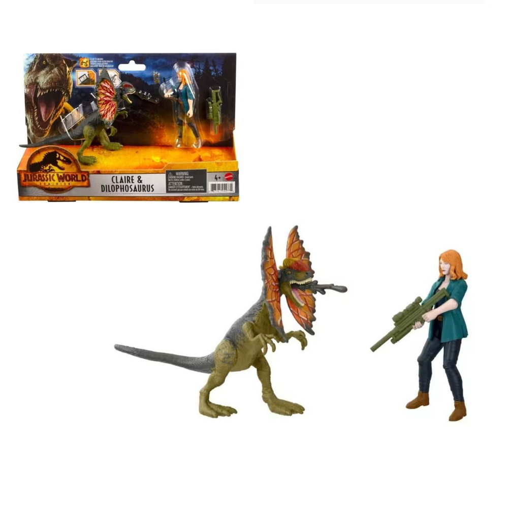 игрушки mattel фигурки Jurassic World Dominion Human & Dino Pack Claire & Dilophosaurus, 4 Years & Up #1