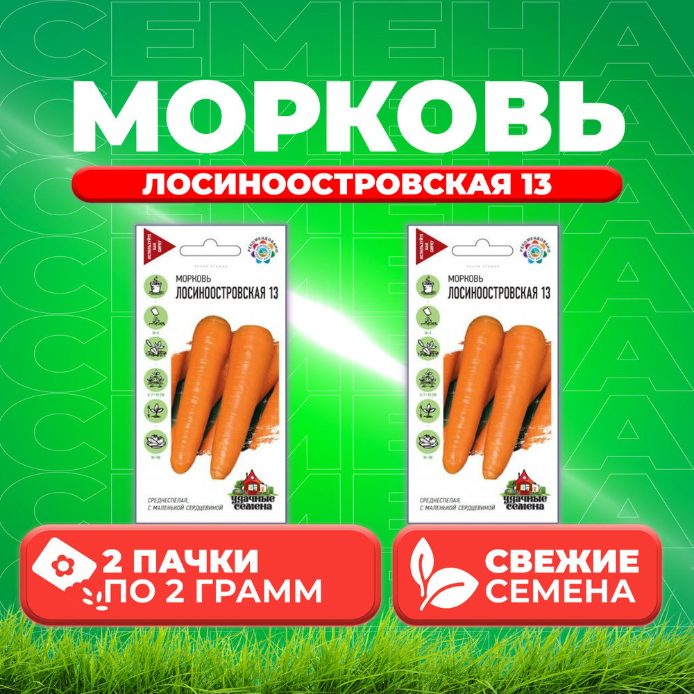 Морковь Лосиноостровская 13, 2,0г, Удачные семена (2 уп) #1