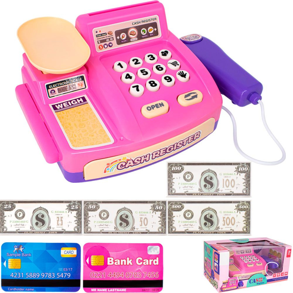 Игровая касса КНР "Cash Register", розовая, свет, звук, с аксесcуарами, в коробке (2396214)  #1