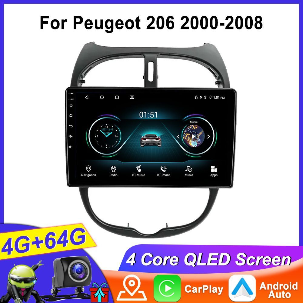 TOYOUSONIC Андроид Магнитола 2Din Peugeot 206 (2000-2008),Android 13, 4 ядерная 4/64 гб,камера заднего #1