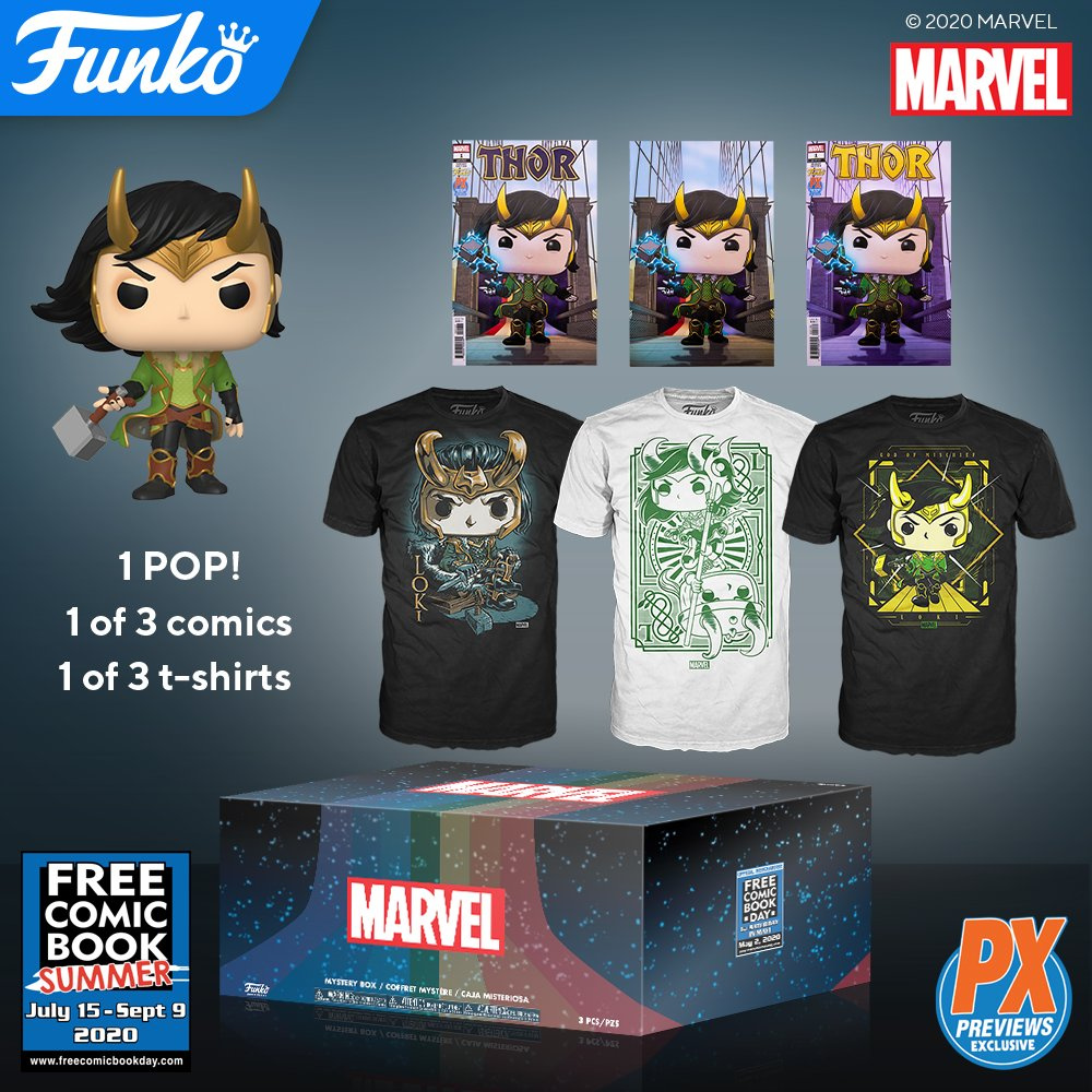 Funko Pop! Comic Book Day 2020 Loki Box (Размер футболки S (Фанко Поп Бокс с фигуркой Локи с Мьельниром #1