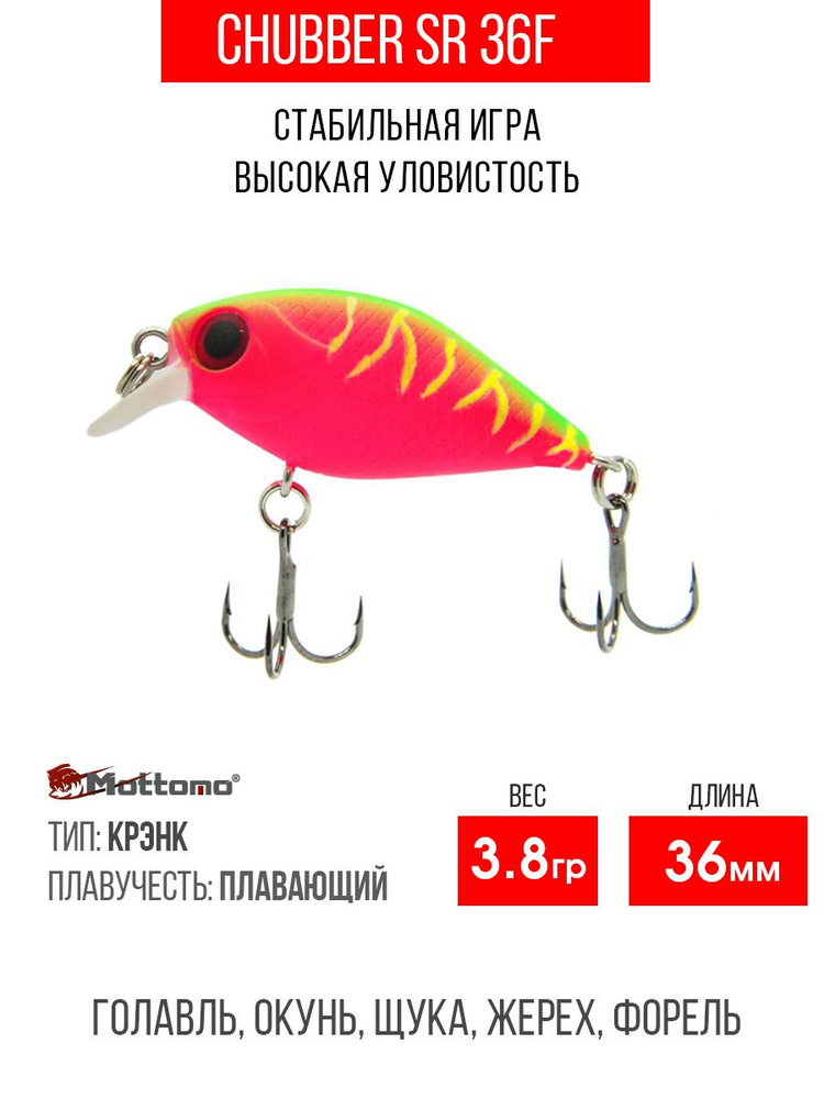 Воблер для рыбалки Mottomo Chubber SR 36F 3,8g Watermelon Pink, крэнк плавающий для спиннинга. Приманка #1