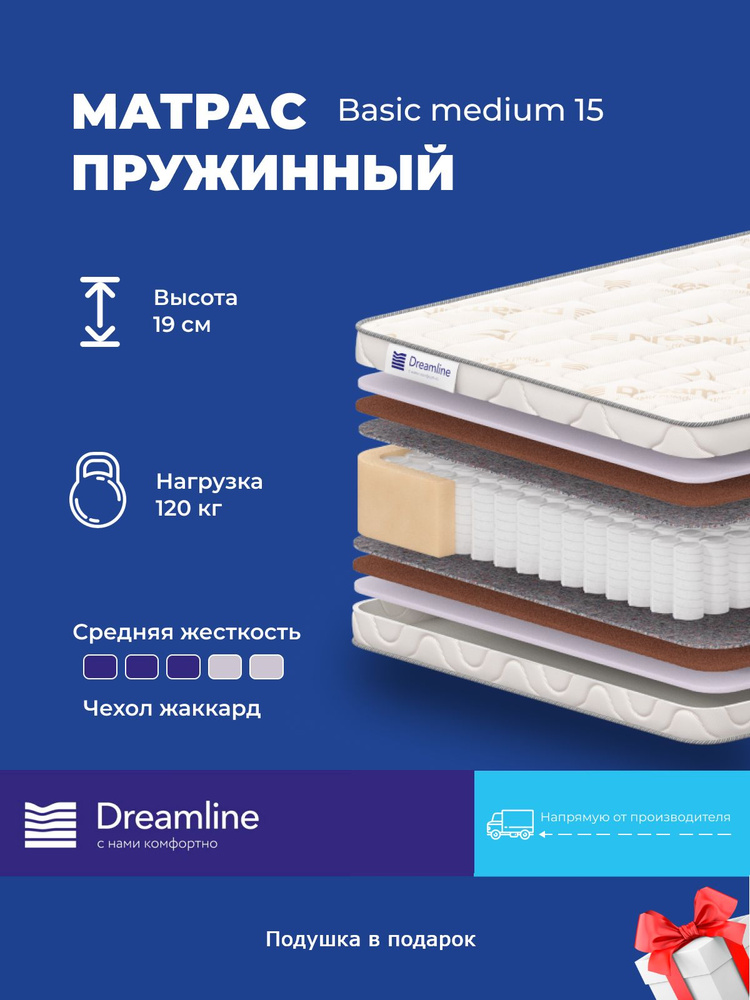 Матрас Dreamline Basic medium 15, 80x160, высота 19 см, независимые пружины (TFK), жесткость сторон средняя, #1