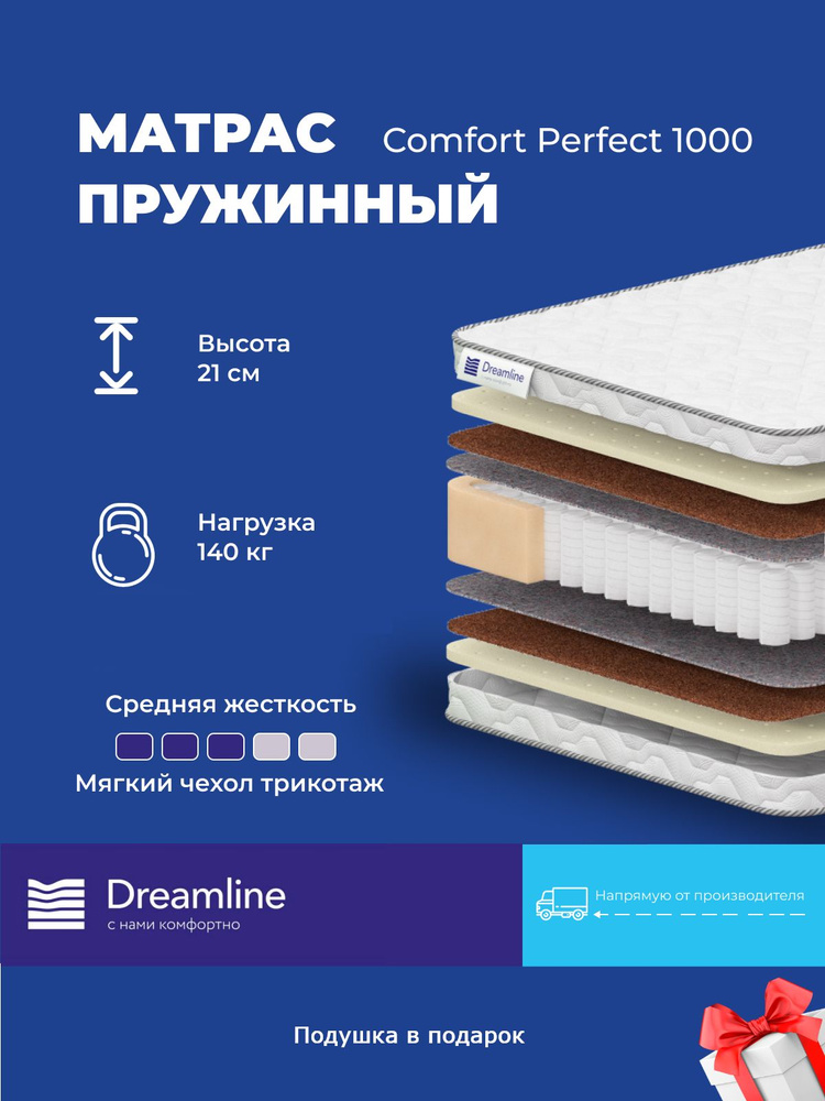 Матрас Dreamline Comfort Perfect 1000, 70x195, высота 21 см, независимые пружины, жесткость сторон средняя, #1