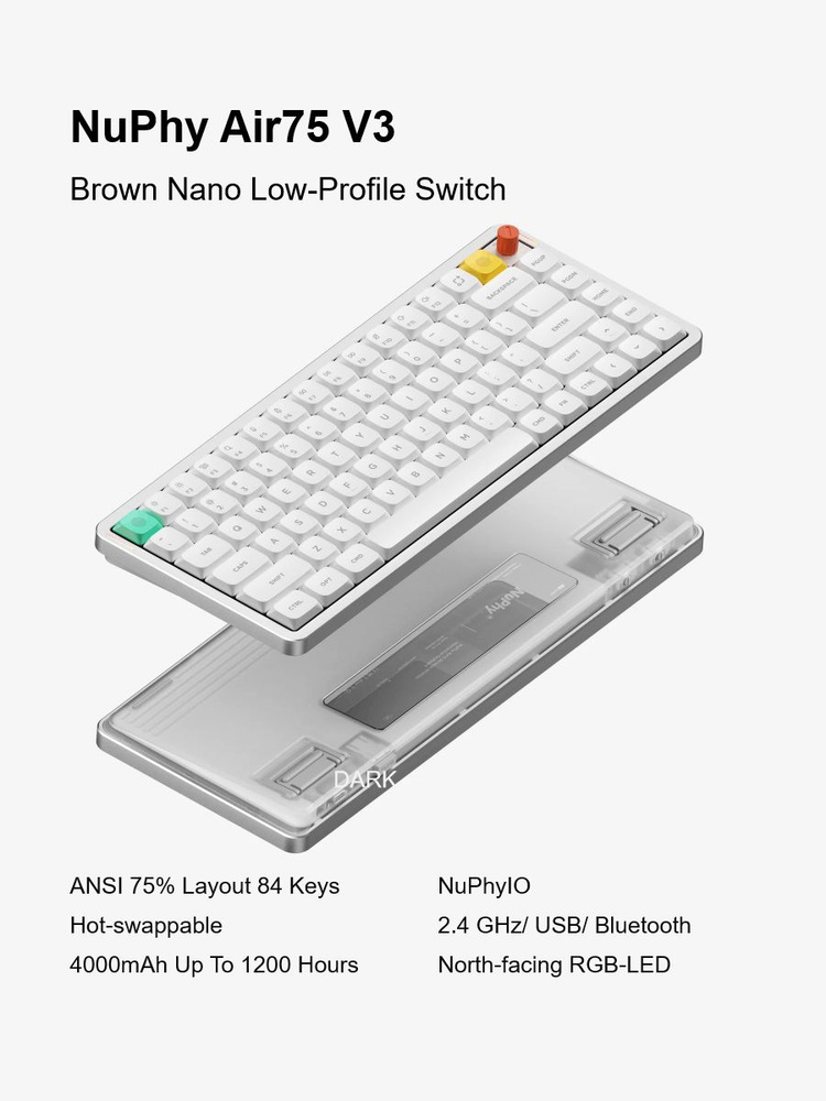 NuPhy Клавиатура беспроводная Air75 V3, Brown nano, Английская
