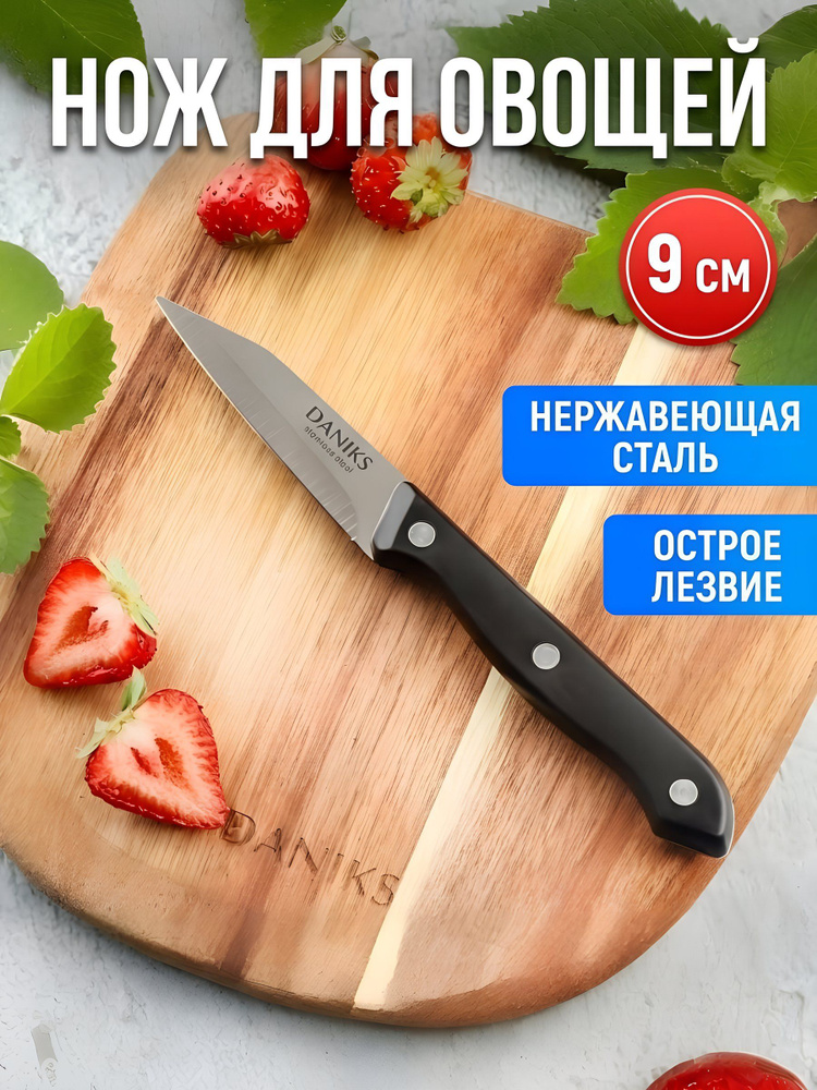 Нож кухонный Daniks, Классик, для овощей, нержавеющая сталь, 9 см, рукоятка пластик #1