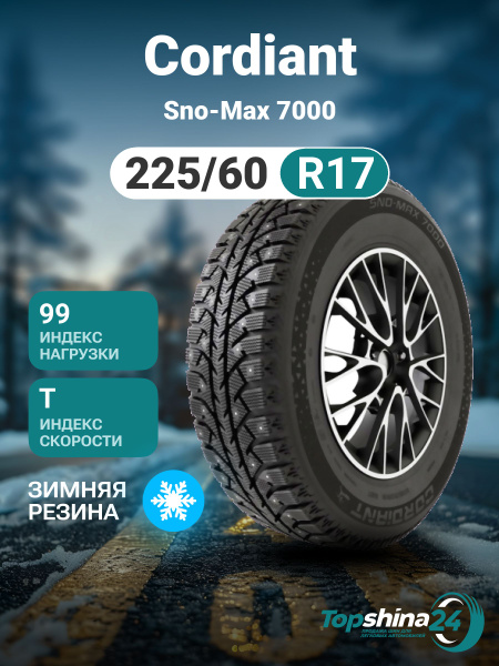 Шина R17 225/60 CORDIANT Sno-Max 7000 99T зима шип
