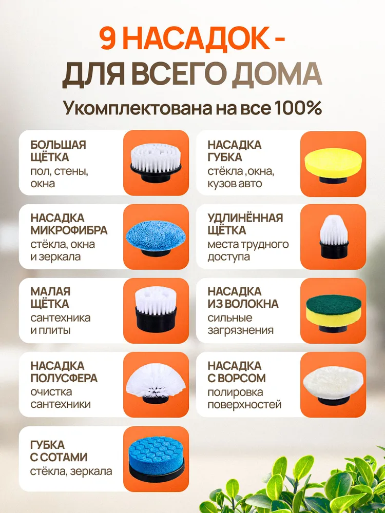 Электрощетка для уборки с насадками 9 в 1, вариант, фото 3