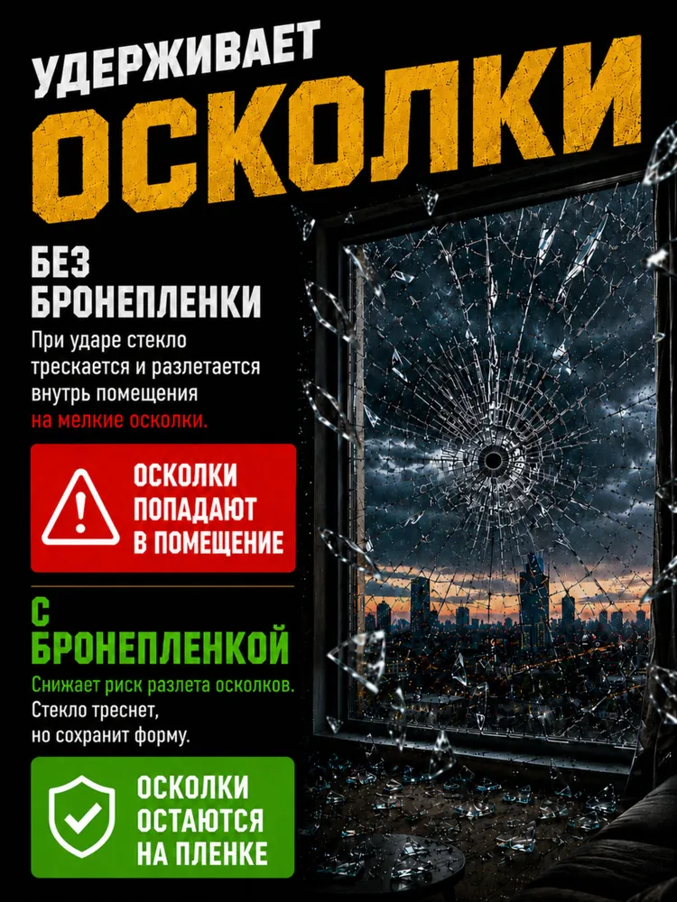 Противоосколочная защитная оконная плёнка Solartek 8 mil, 300 х 75 см, 300x75 см, фото 3