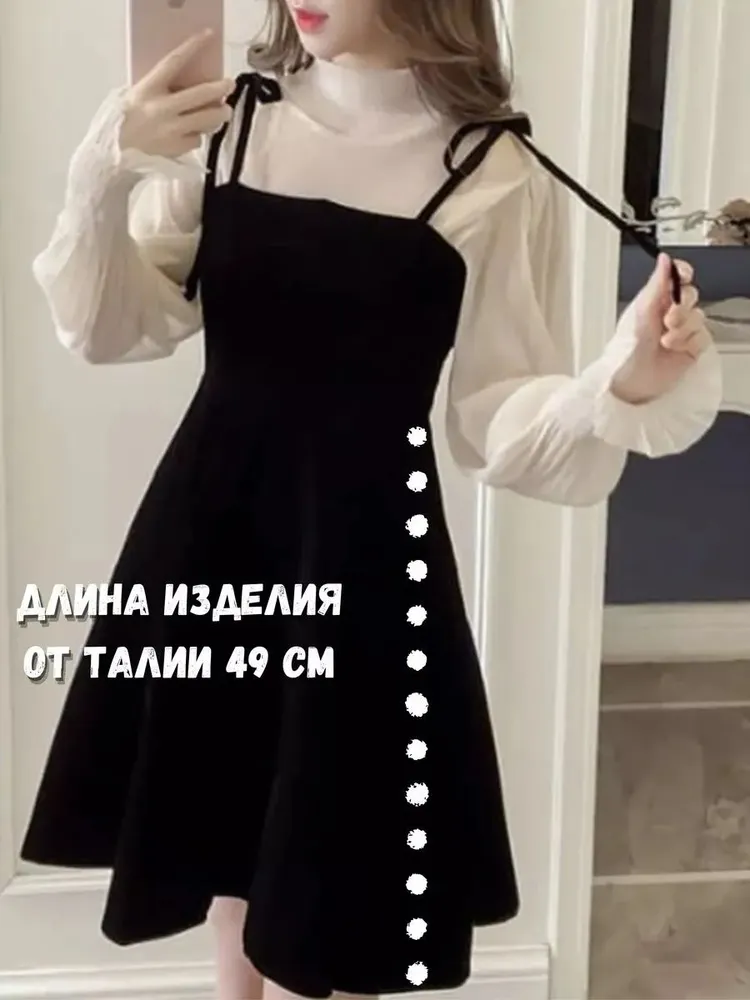 Сарафан Аксунелия черный офисный вельветовый приталенный на завязках, черный, фото 5