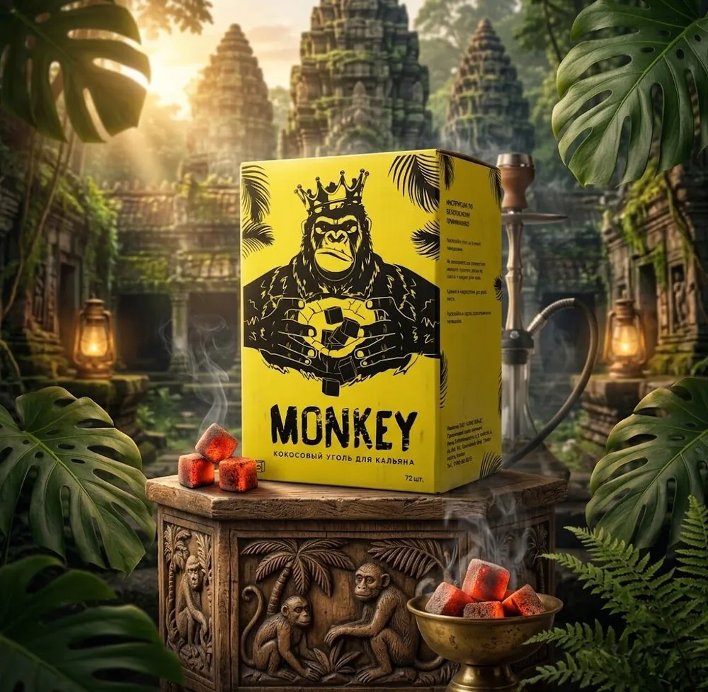 Уголь для кальяна MONKEY кокосовый 1 кг 25мм, 1 кг, фото 3