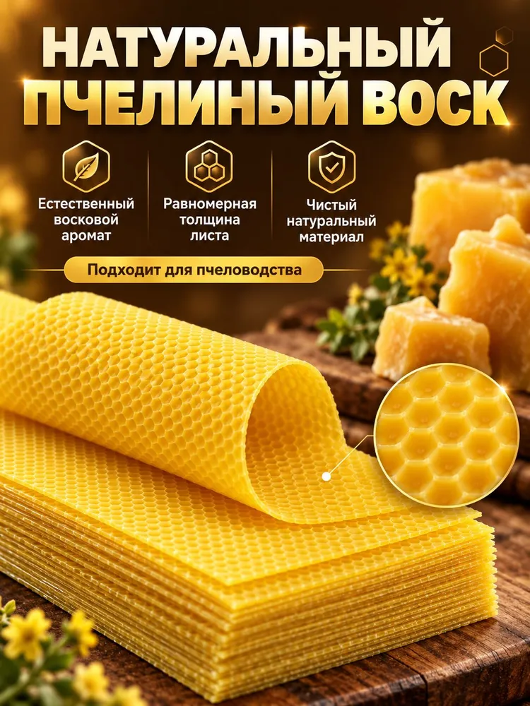 Вощина для пчёл Дадан, 30 листов, 410x260 мм, ячейка 5,4 мм, около 2,5 кг, 60 листов, 5 кг, фото 4