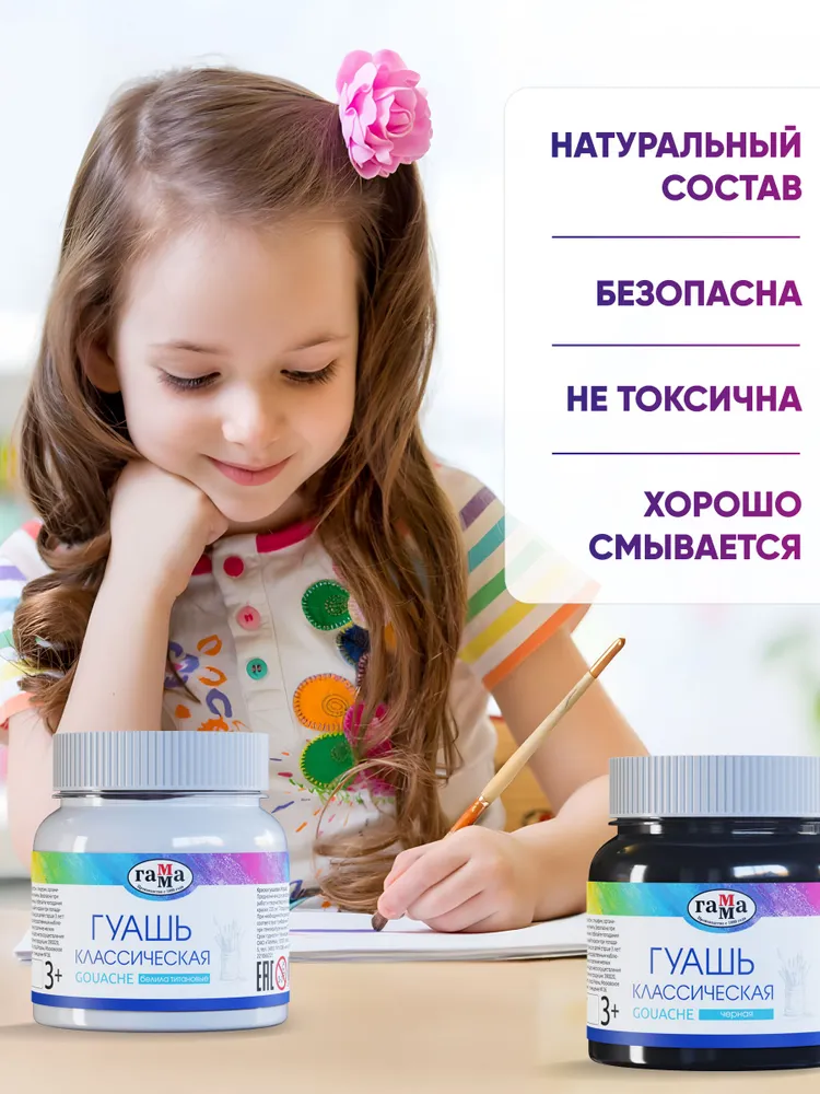 Гуашь белила титановые 220 мл + черная 220 мл, 220 мл, 220 мл, фото 4