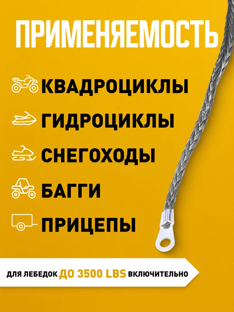 Трос для лебедки 6*15 (синий) / Синтетический трос для буксировки, 5x15, фото 5