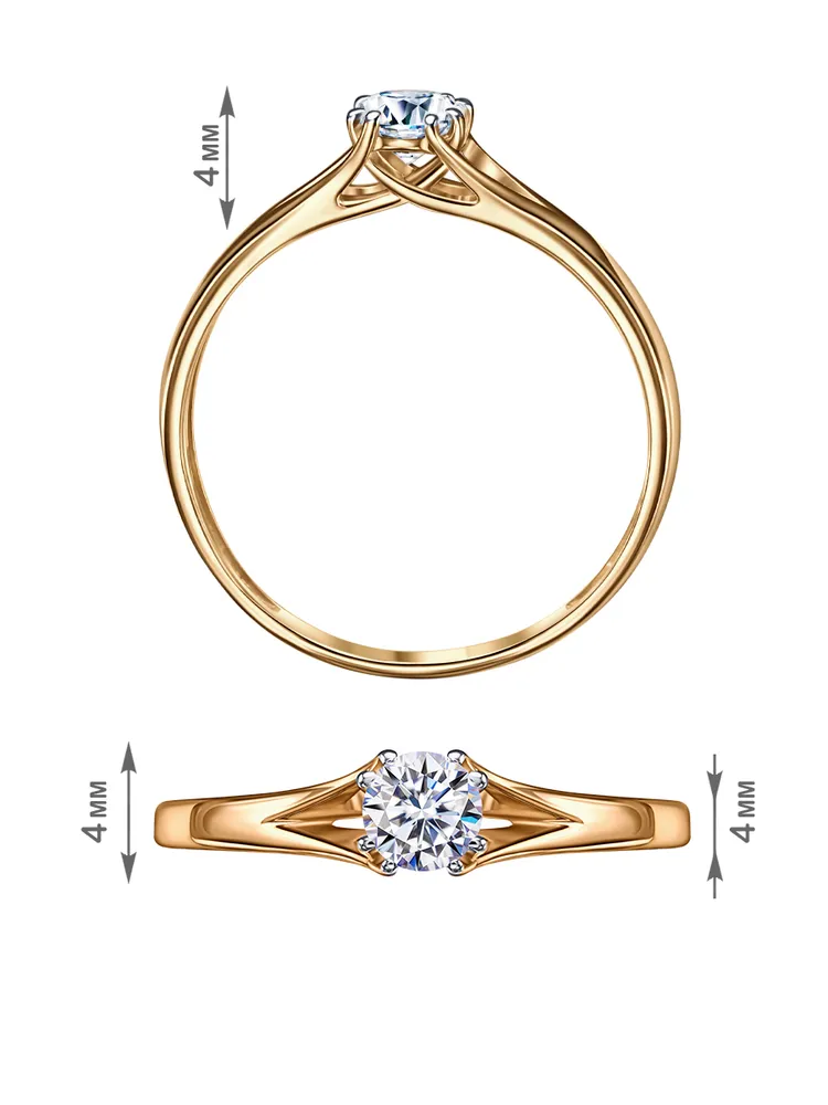 Кольцо серебро 925 позолоченное с фианитом Помолвочное кольцо Veronika jewelry factory, серебристый, фото 3