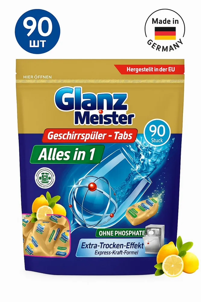 Таблетки для посудомоечных машин Glanz Meister 90 шт Германия, 90 шт