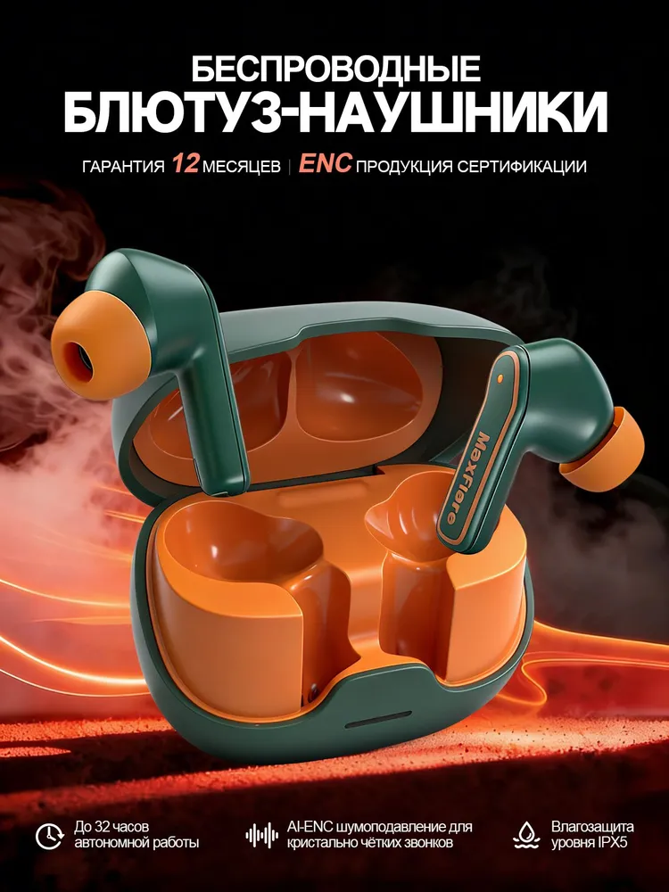 наушники Беспроводные с микрофоном. Hi-Fi стереозвук, до 120 ч в режиме ожидания, Android/iPhone, вариант