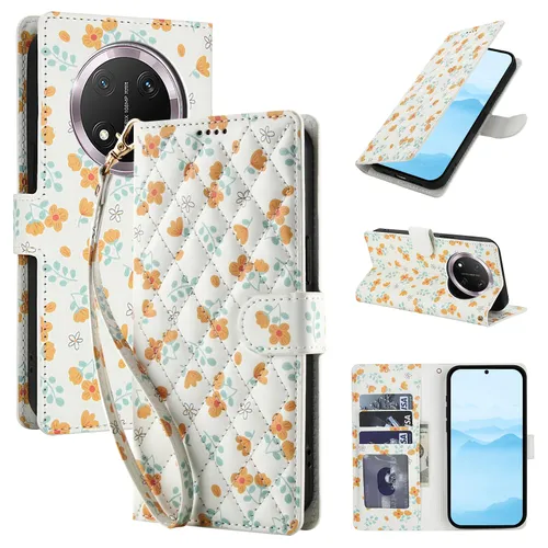 Чехол-кошелек для Honor X9c (элегантный цветочный принт) Ромбовидная текстурка, ремешок и карточные