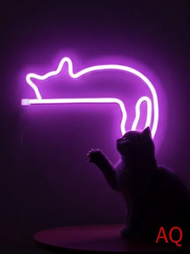 Неоновая светодиодная вывеска Ленивый кот для домашнего декора и праздничного освещения(фиолетовый)
