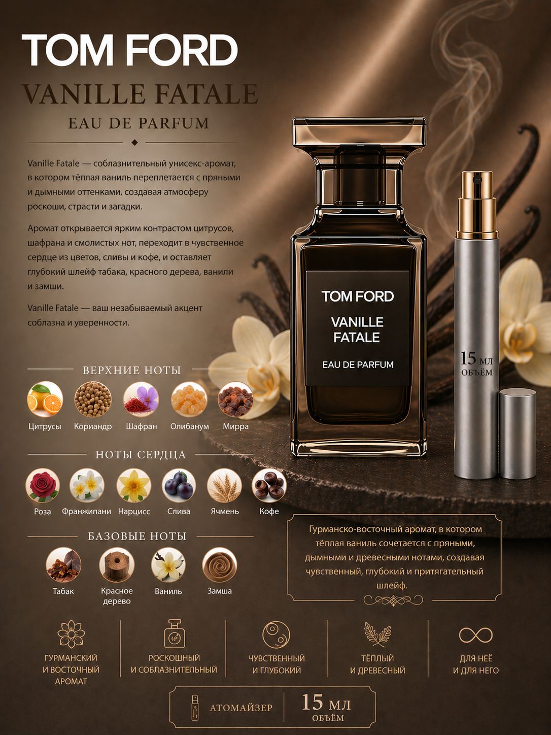 Tom Ford Vanille Fatale Парфюмерная вода унисекс 15 мл Отливант купить