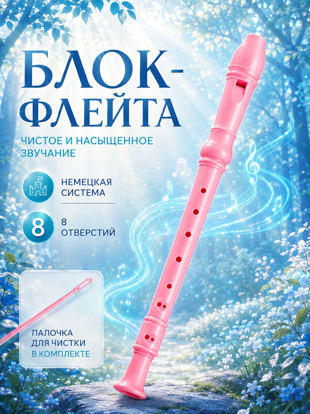 Блокфлейта "Music Life", 8 отверстий, немецкая система, сопрано, розовая