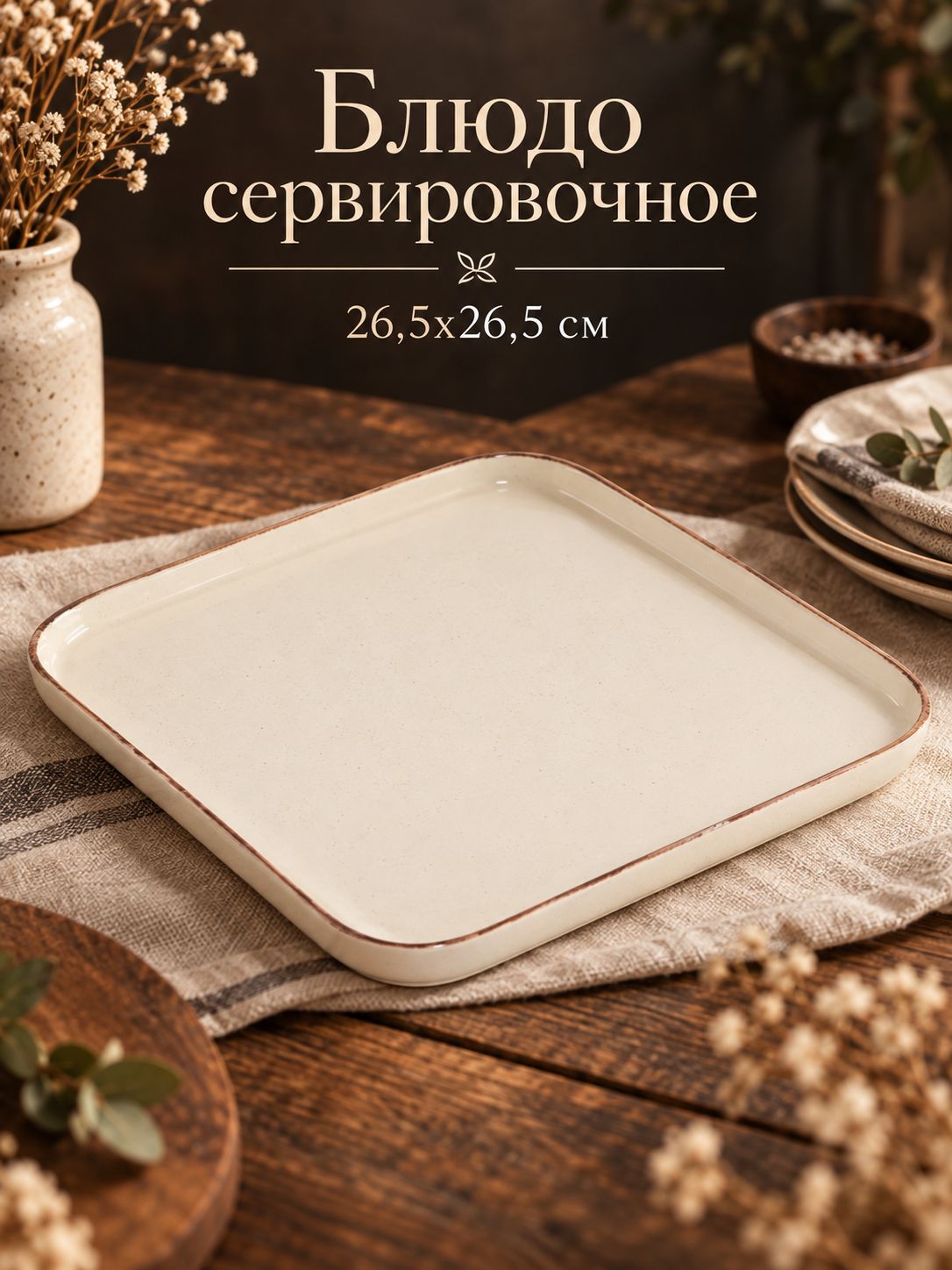 Блюдо сервировочное, 26,5х2 см, Доляна "Альпийский крем", для подачи, керамическое