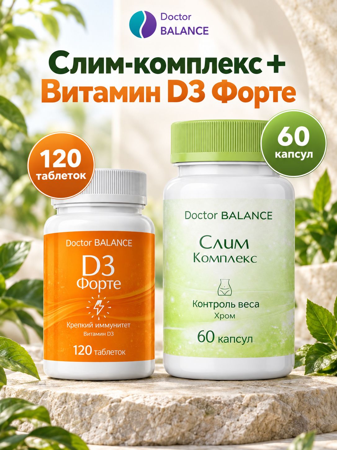 Набор Doctor Balance: Слим-комплекс для контроля веса 60 + Витамин D3 Форте 120