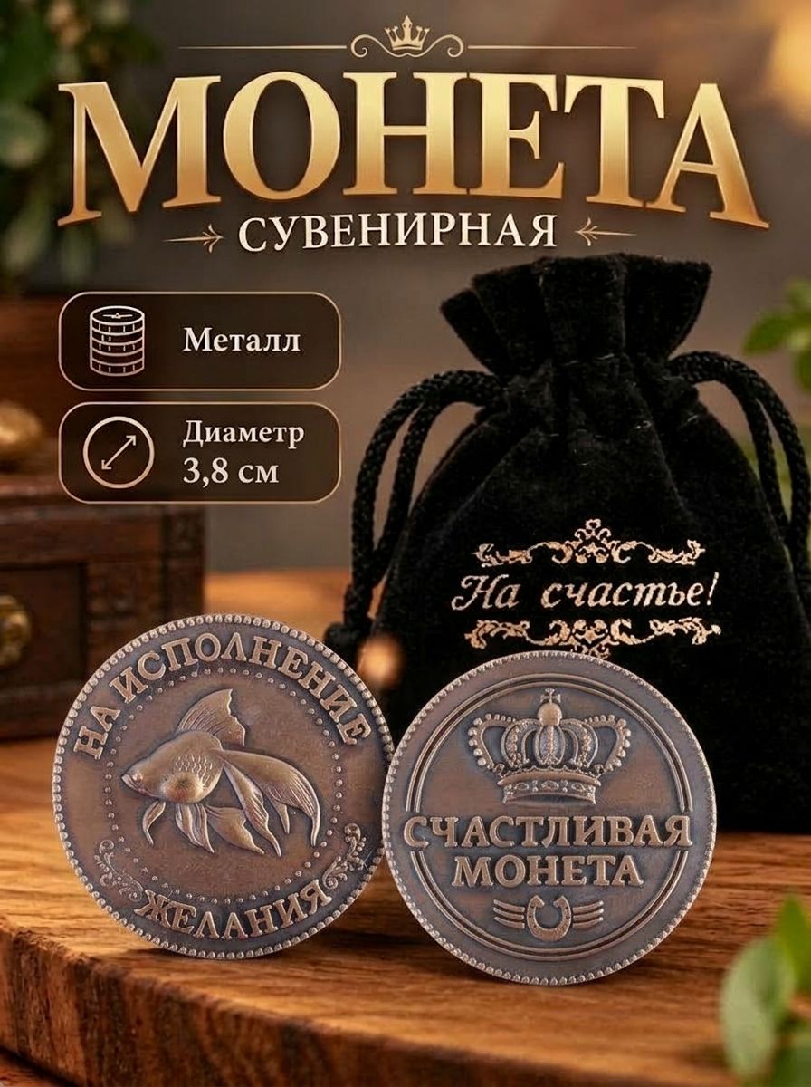 Монета сувенирная "Исполнение желаний", талисман на удачу