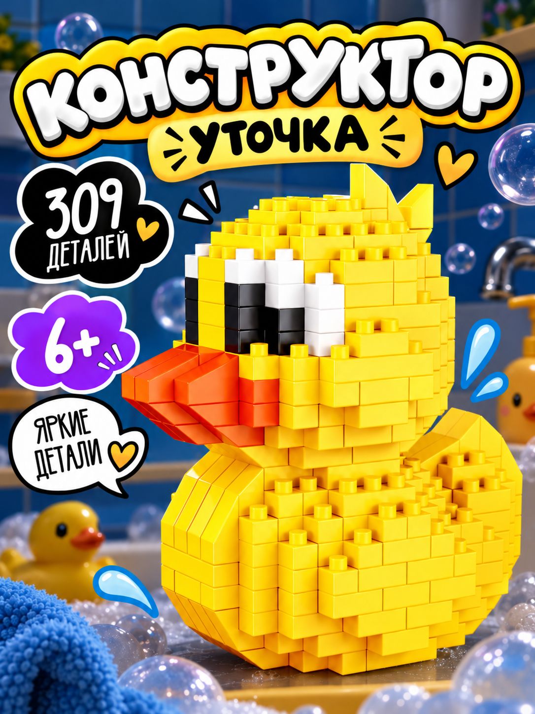Конструктор Уточка, 3д мини конструктор для девочки и мальчика, конструктор на Новый год