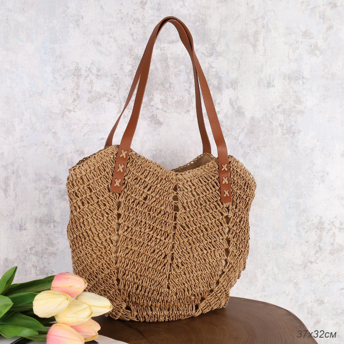 Сумка женская плетеная 37x16x32, коричневая Сумка женская плетеная 37x16x32, коричневая