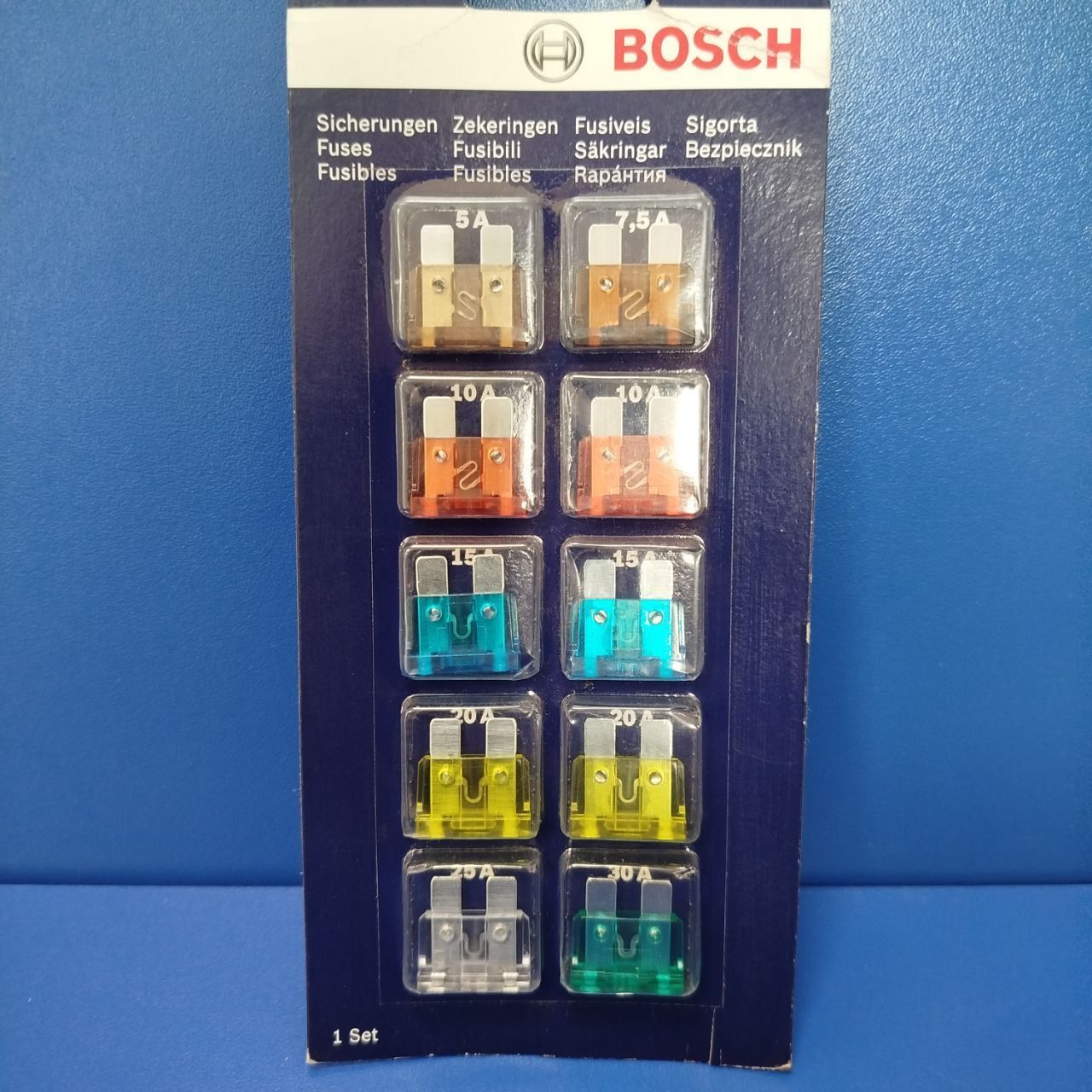 Предохранители"BOSCH"(1х5А/7.5А/25А/30А;2х10А/15А/20А)дляавтомобилейВАЗ2108-11,13-15,Калина,ГАЗ3110,ГАЗе