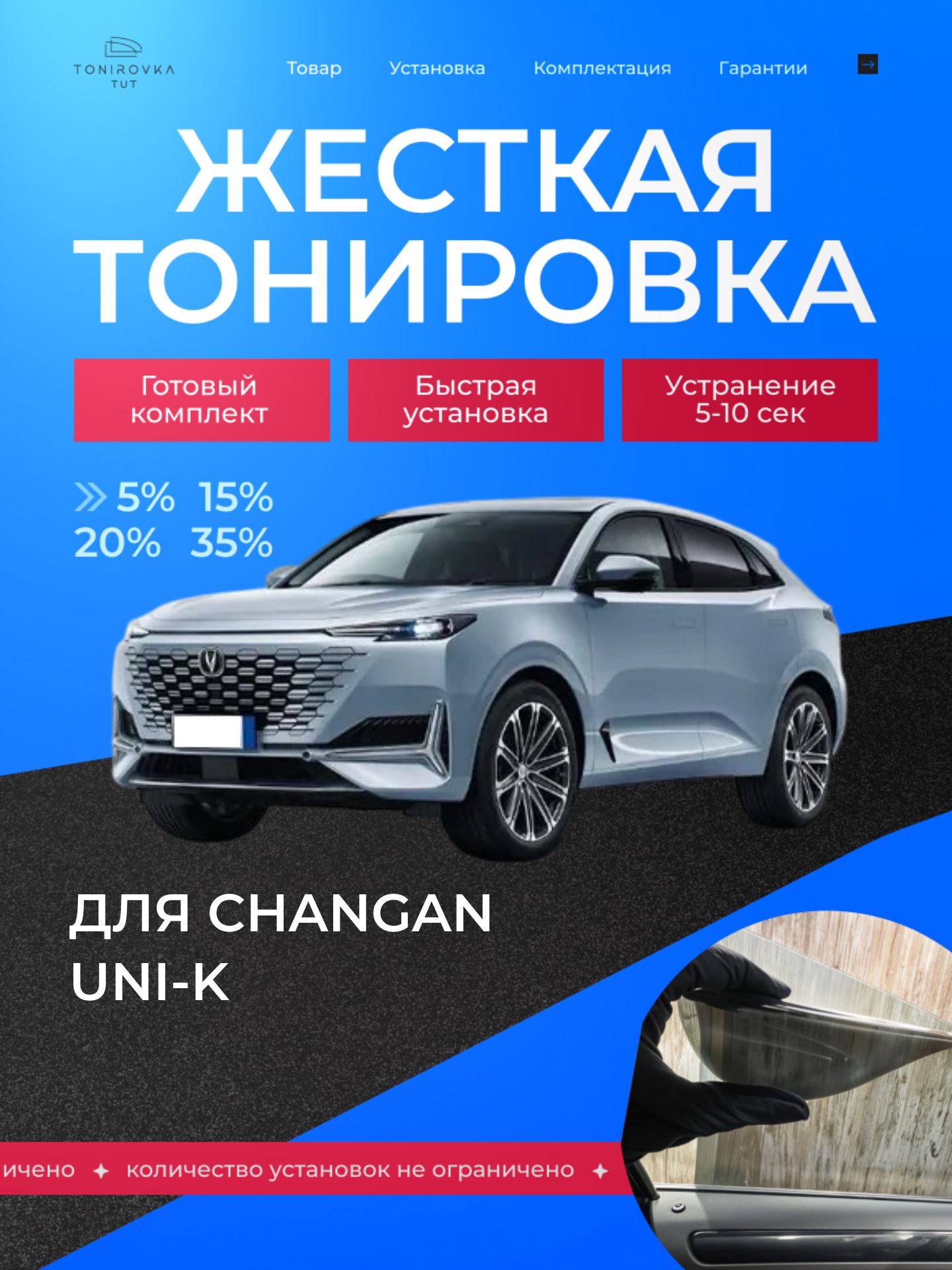 PREMIUMPLUSжёсткаятонировкаChanganUniK5%/ПРЕМИУМПЛЮСсъёмнаятонировкаЧанганУниК5%
