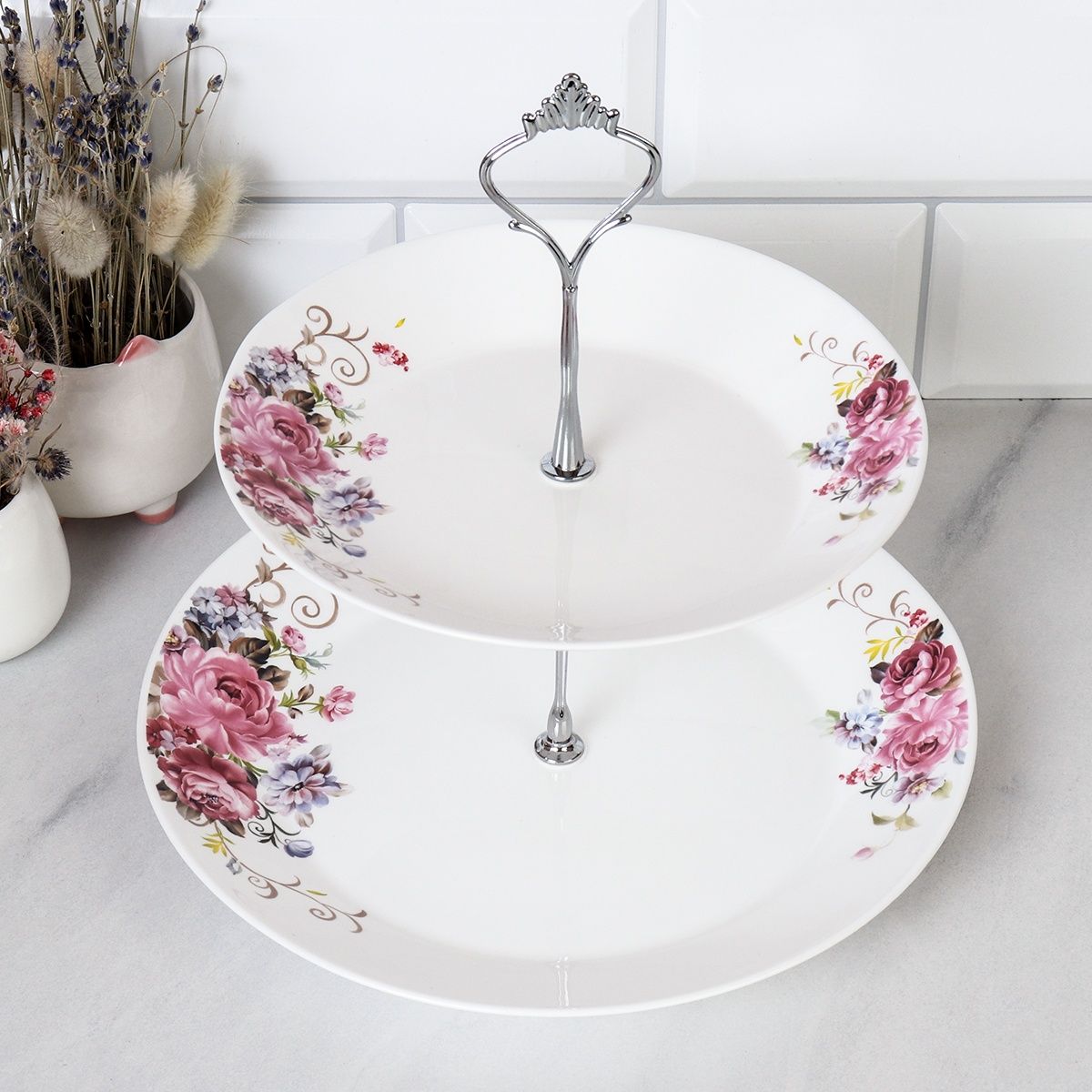 Фруктовница из стеклокерамики FLMLQP75/95 Розовая композиция, 2-ярусная, 19 и 24 см Фруктовница из стеклокерамики FLMLQP75/95 Розовая композиция, 2-ярусная, 19 и 24 см