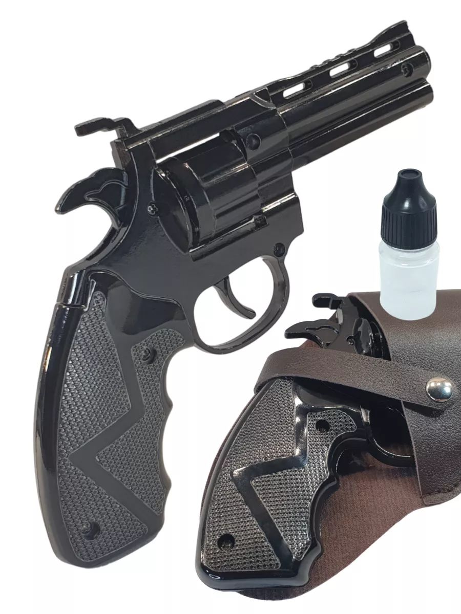 Металлическийревольверскобурой,черныйлакированный,дляигриколлекции