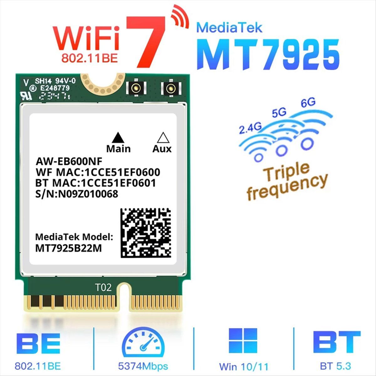 СетеваякартаMT7925WiFi72,4ГГц5ГГц6ГГцБеспроводнойсетевойадаптер